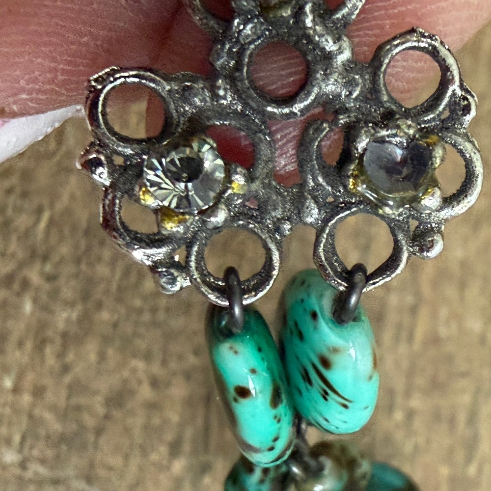 Turquoise Stone Black Leather Chain Belt Rhinestone Drop Size M/L - Picture 5 of 15